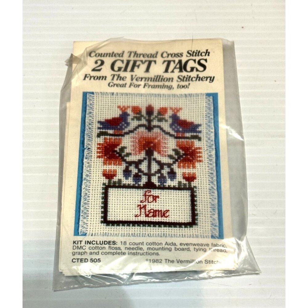 NEW Vermillion Stitchery 2 Gift Tags Cross Stitch Kit Flowers CTED505